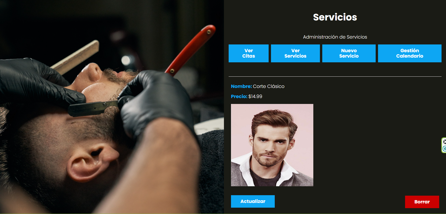 Página de administración - servicios